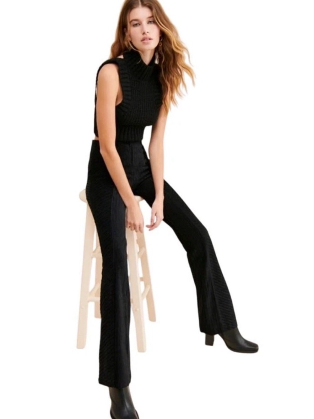 Black velvet pull on pants by free people